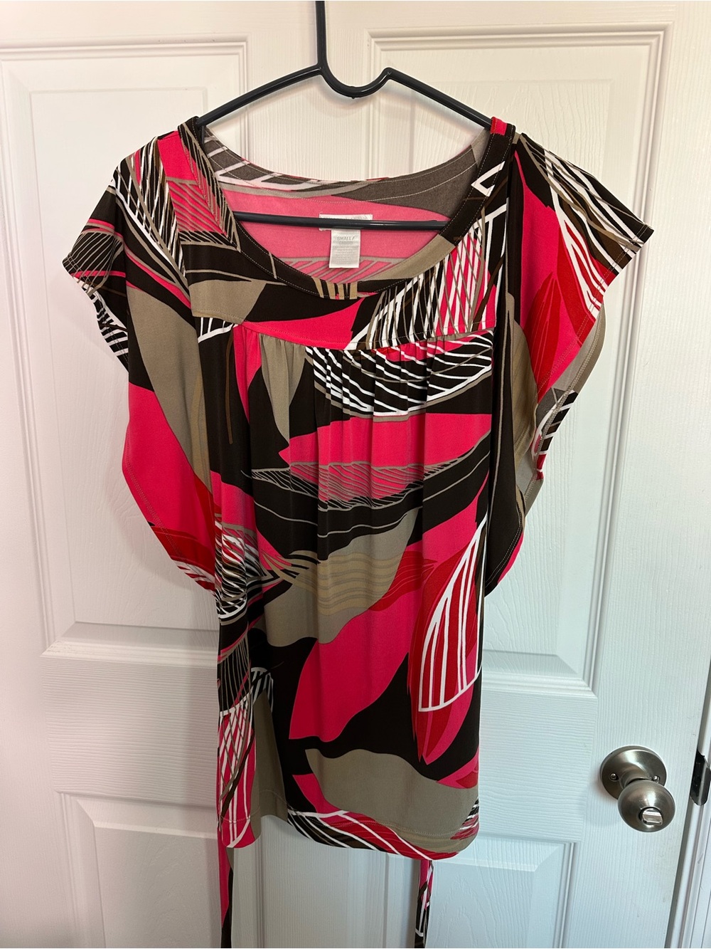 Worthington Pink, Brown & White Abstract Print Top